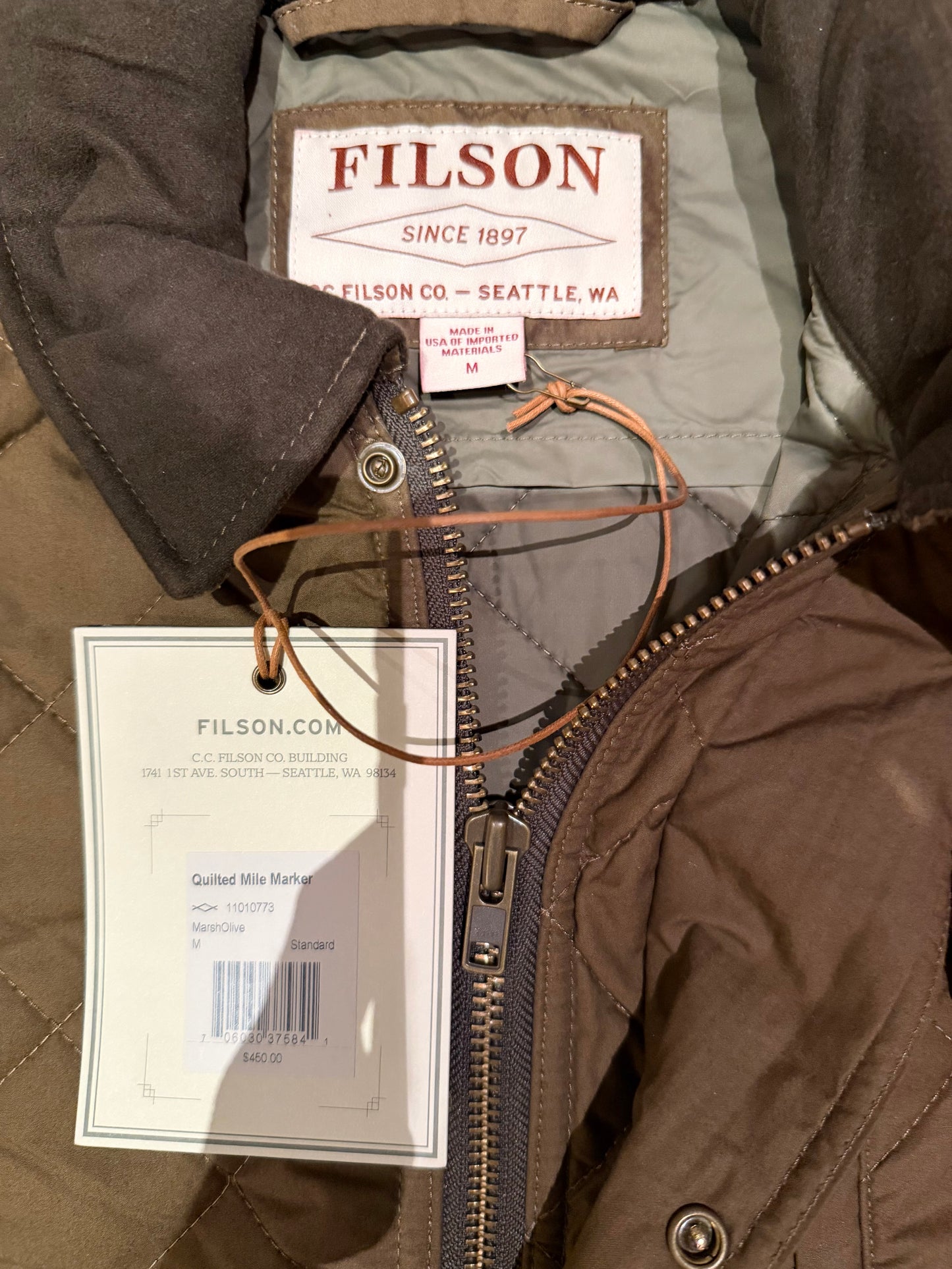 Filson Quilted Mile Marker Jacket NWT Vintage 11010773 Marsh Olive Medium Made in the USA