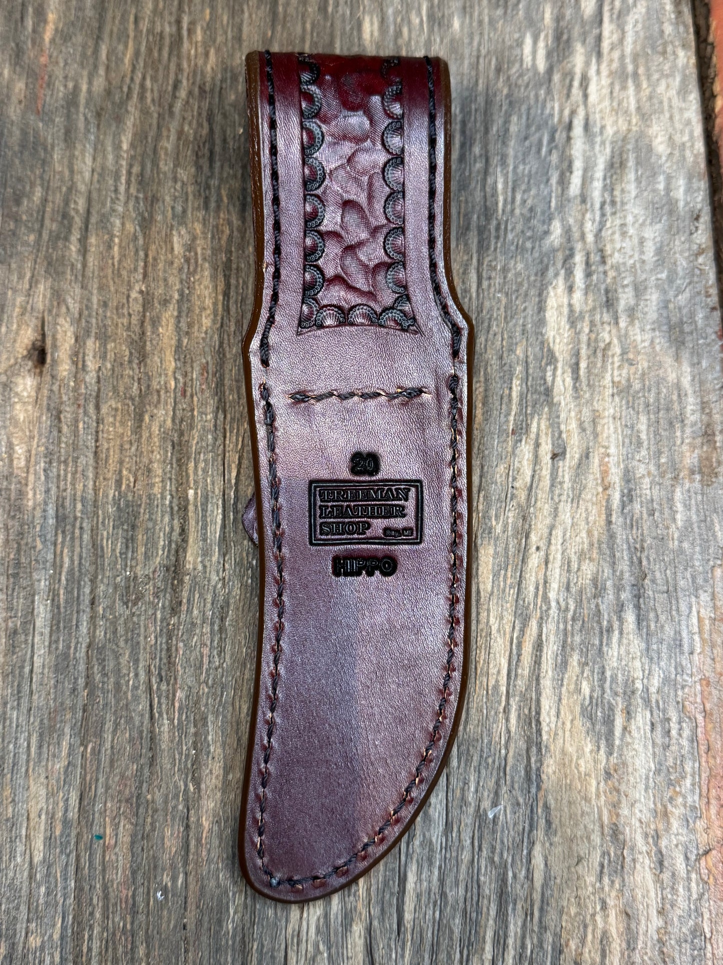 Randall Model 20 Sheath in Exotic Chocolate Hippo from Treeman.