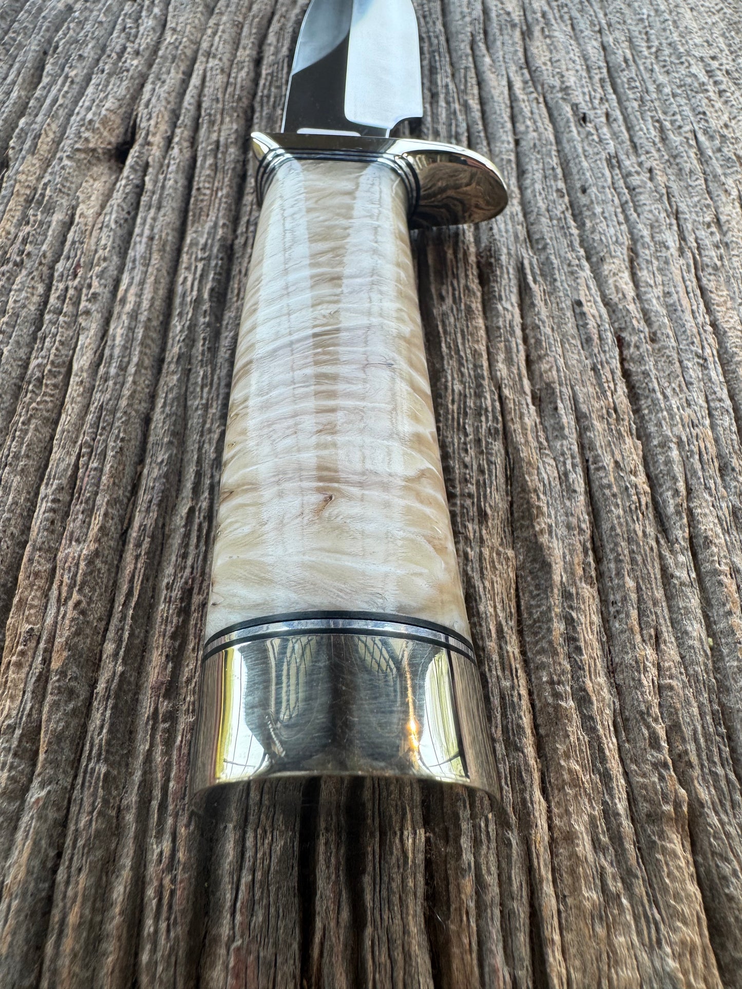 Randall Model Combat Companion in Musk Ox. Nickel Silver Hilt and butt cap, Stainless and Gutcher Zebra Sheath.
