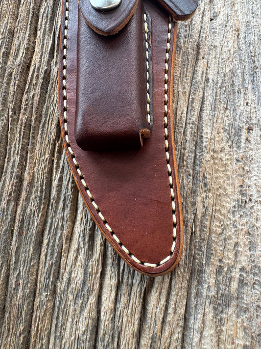 New Randall Sullivans by Gutcher Leather Knife Sheath Model 27 with sharpening stone.