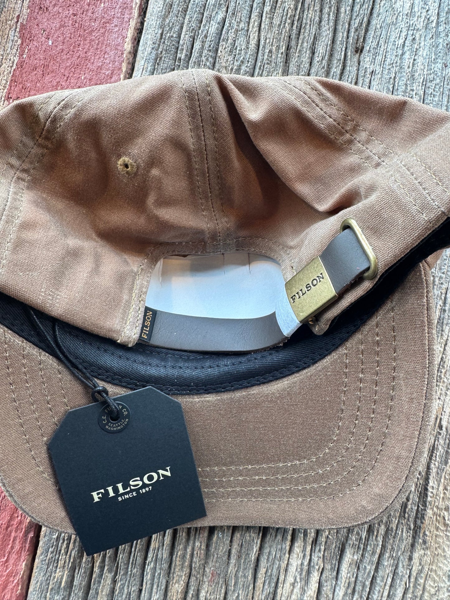 Filson Pecan Boat Low Profile logger cap hat Brown Leather Strap New with Tags, discontinued!!