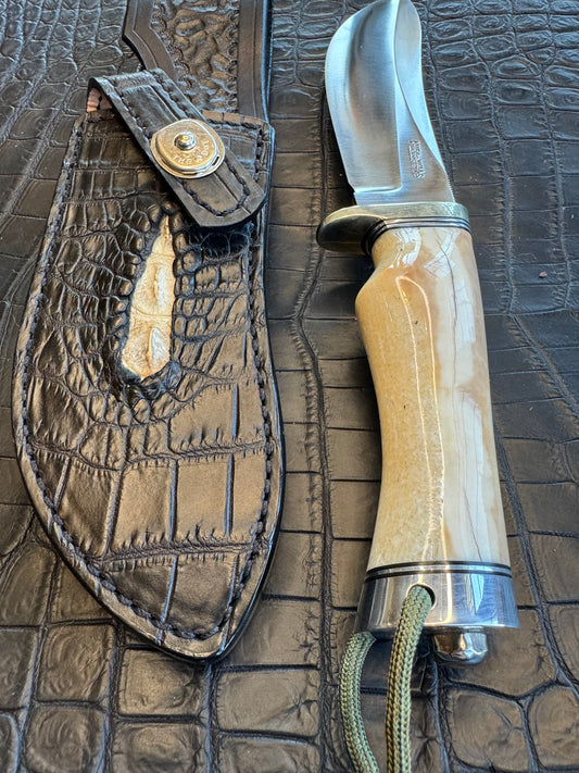 Randall Model RBS Rick Bowles Skinner Sheath in Exotic Black Anus Crocodile Skin from Treeman. Sheath only