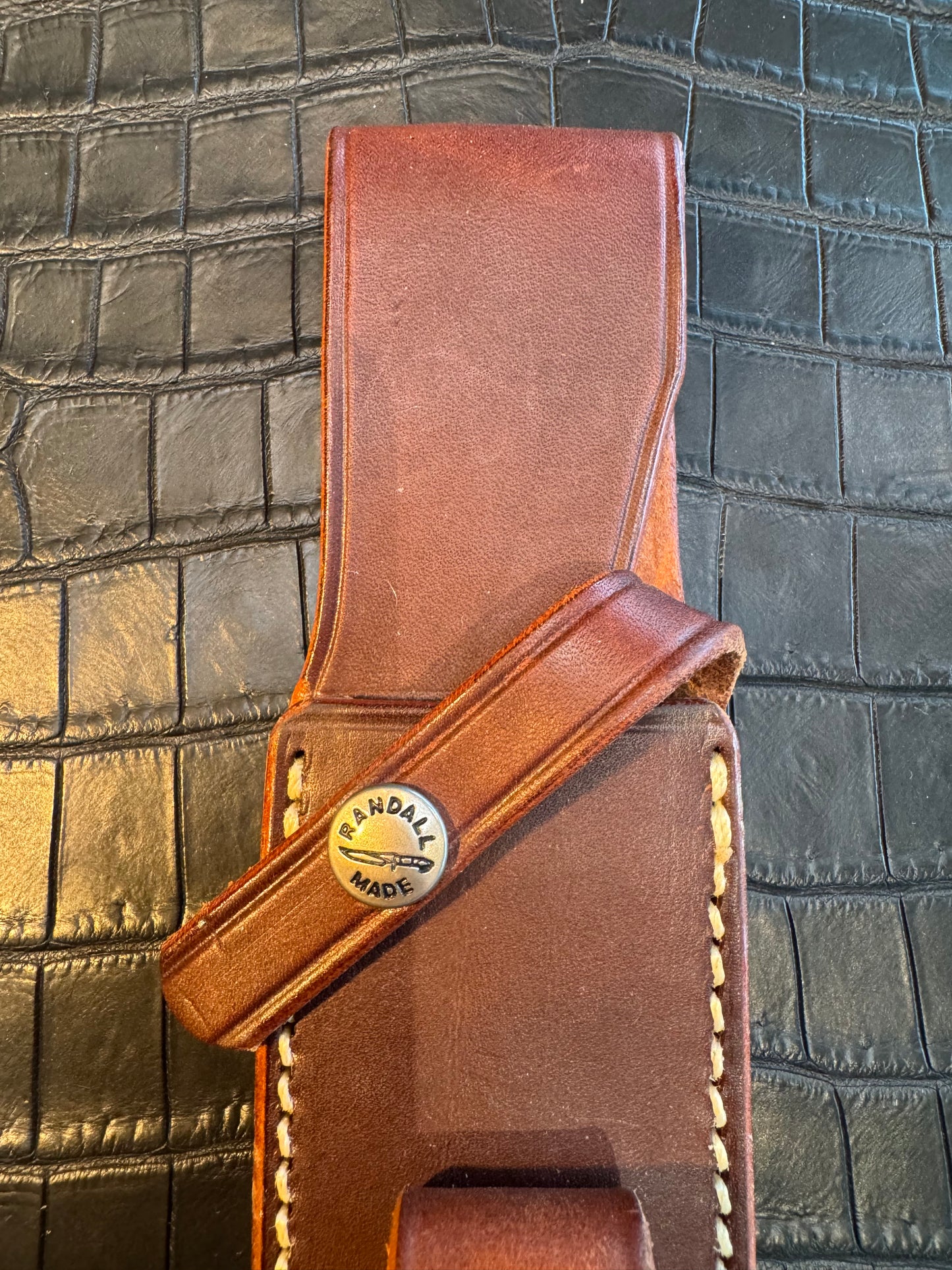 Randall Model 2-8 Sheath (with Stone) in Brown Leather made at Sullivans by Gutcher in Tampa Florida. Official sheath maker for Randall Knives.