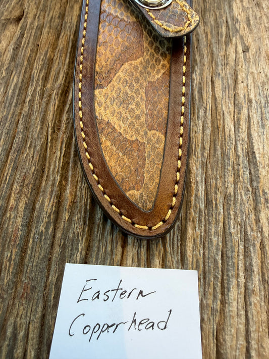 Randall Model 28 Sheath in Exotic Eastern Copperhead from Treeman Sheaths. Stunning colors and pattern.