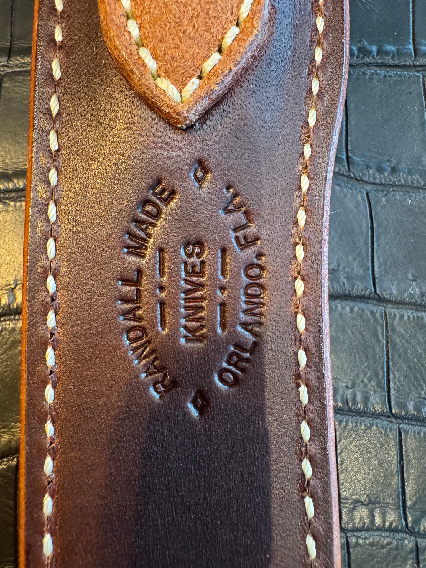 New Unused Randall Model 10-5 Sheath in Tan Leather made at Sullivans by Gutcher in Tampa Florida. Official sheath maker for Randall Knives.