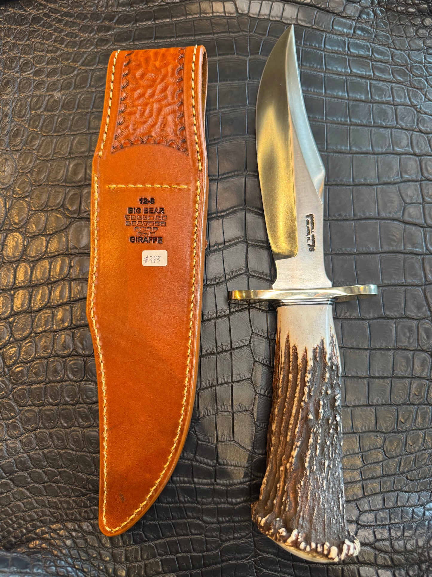 Randall Model 12-8 “Big Bear” Sheath in Exotic Giraffe by Treeman. (Sheath only)