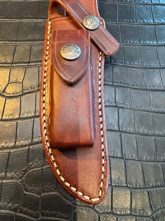 New unused Randall Model 3-5 Sheath in Brown Leather made at Sullivans by Gutcher in Tampa Florida. Official sheath maker for Randall Knives.