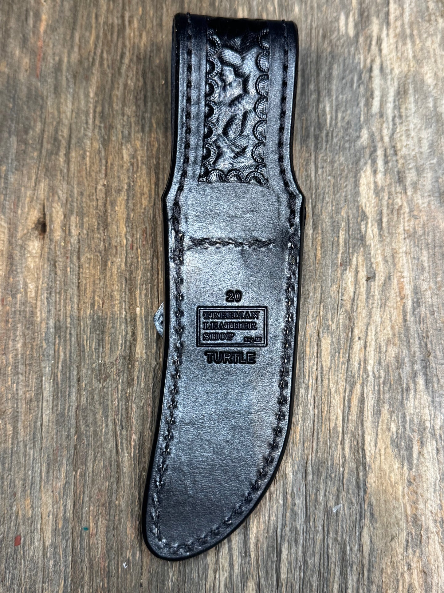 Randall Model 20 Sheath in Exotic Black Snapping Turtle from Treeman.