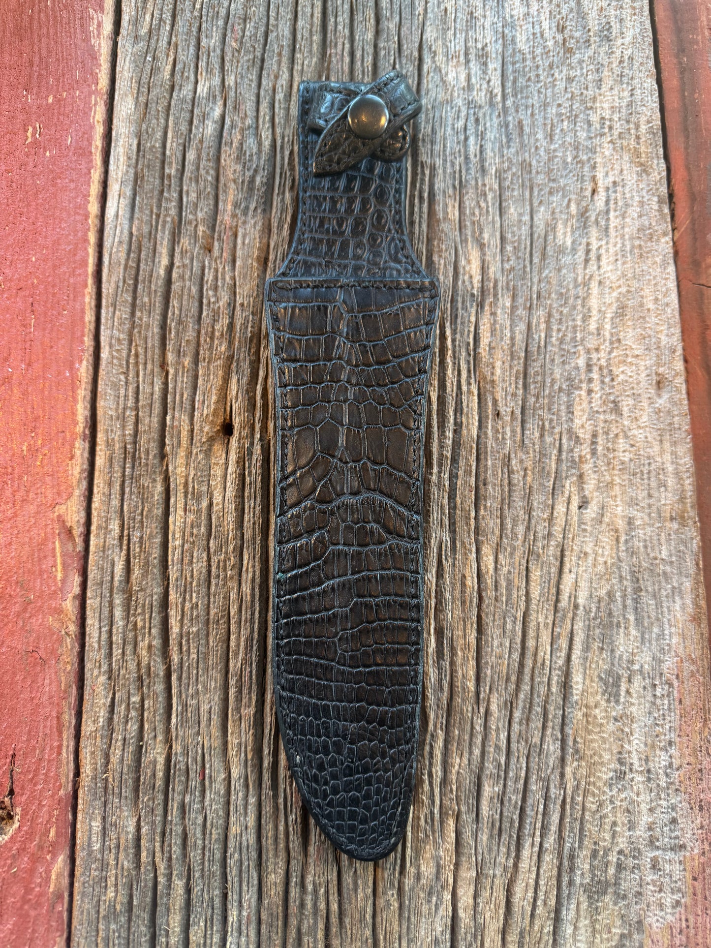 New Randall Model 1-8 or 2-8 Sheath in Exotic Black Natural Croc with full belt loop, back and front and loop in Black Croc( very rare) Custom Made at Sullivan’s by Gutcher.