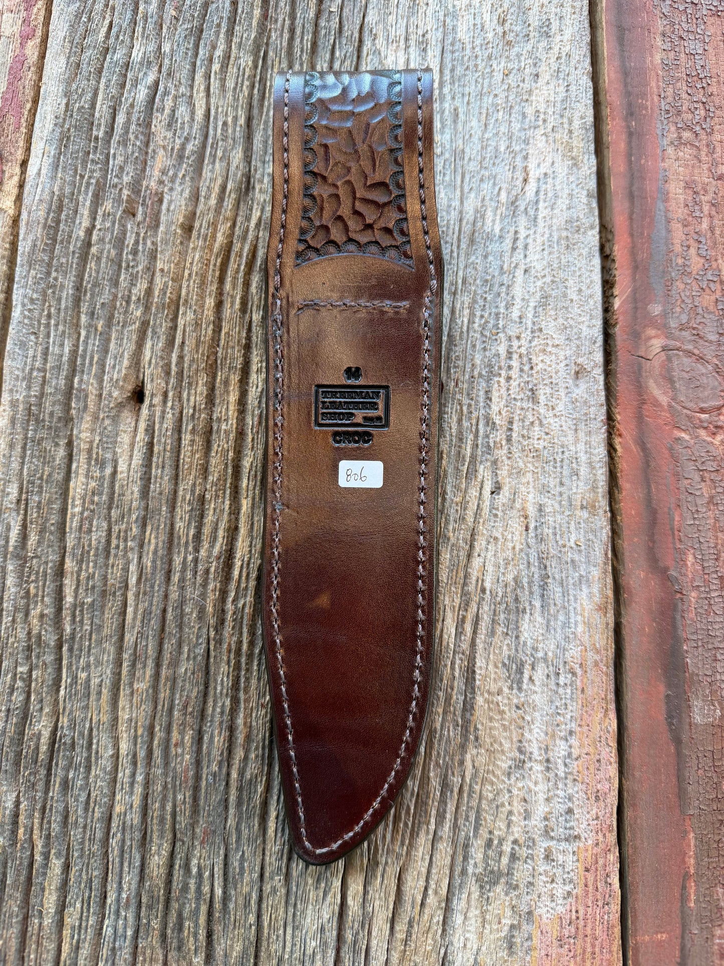 New Randall Model 14 Sheath in Exotic Army Green Crocodile from Treeman.