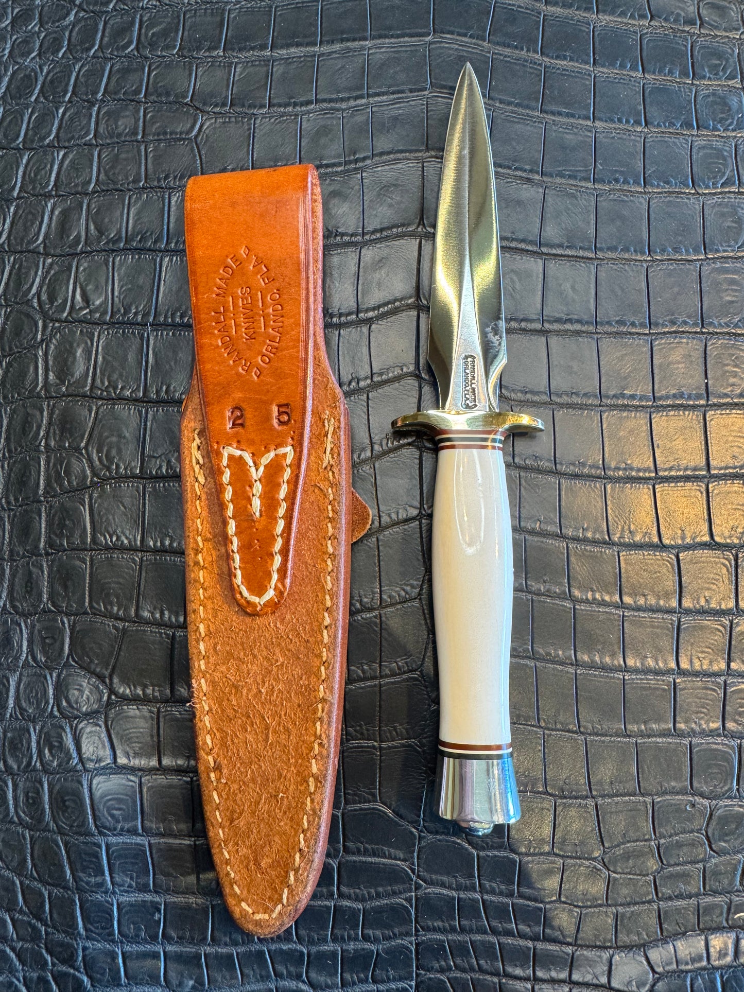 Vintage Randall Model 2-5 in Elephant Ivory with Nickel Silver Hilt and Aluminum Butt cap. Flawless.