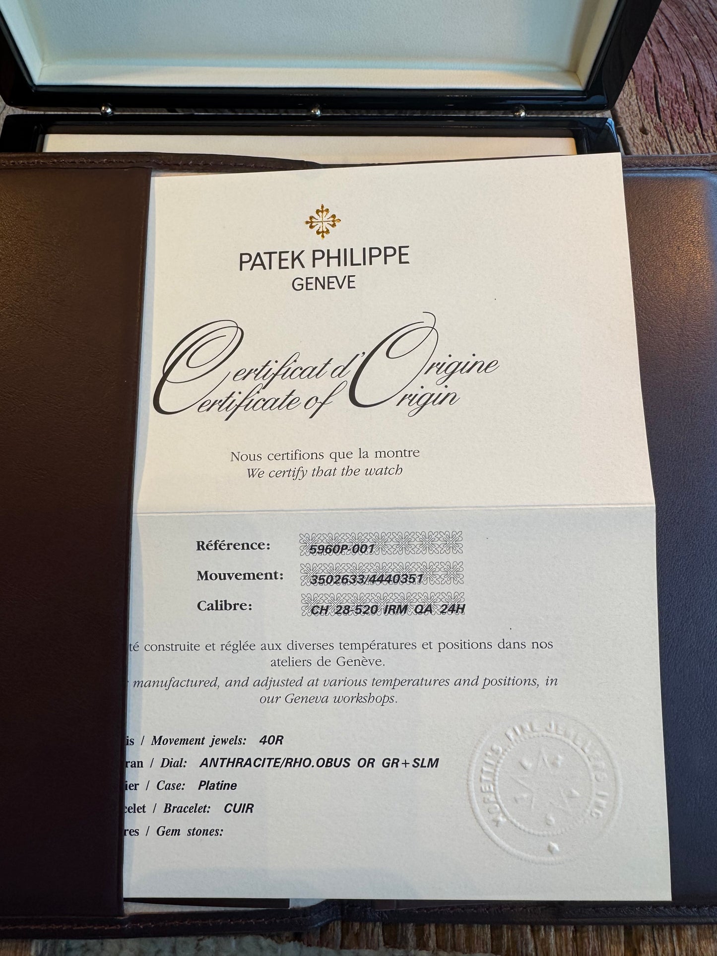 Patek Philippe Annual Calendar Chronograph Double-Sealed Annual Calendar Chronograph 5960P Brand Spanking New