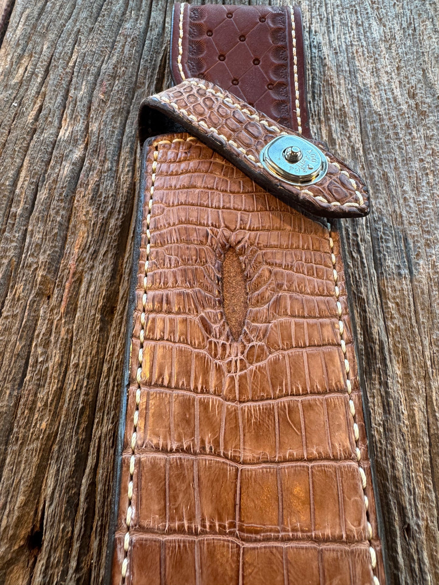 New Randall Model 12-11 Confederate Sheath in Exotic light Brown Anus Croc ( very rare) Custom Made at Sullivan’s by Gutcher.