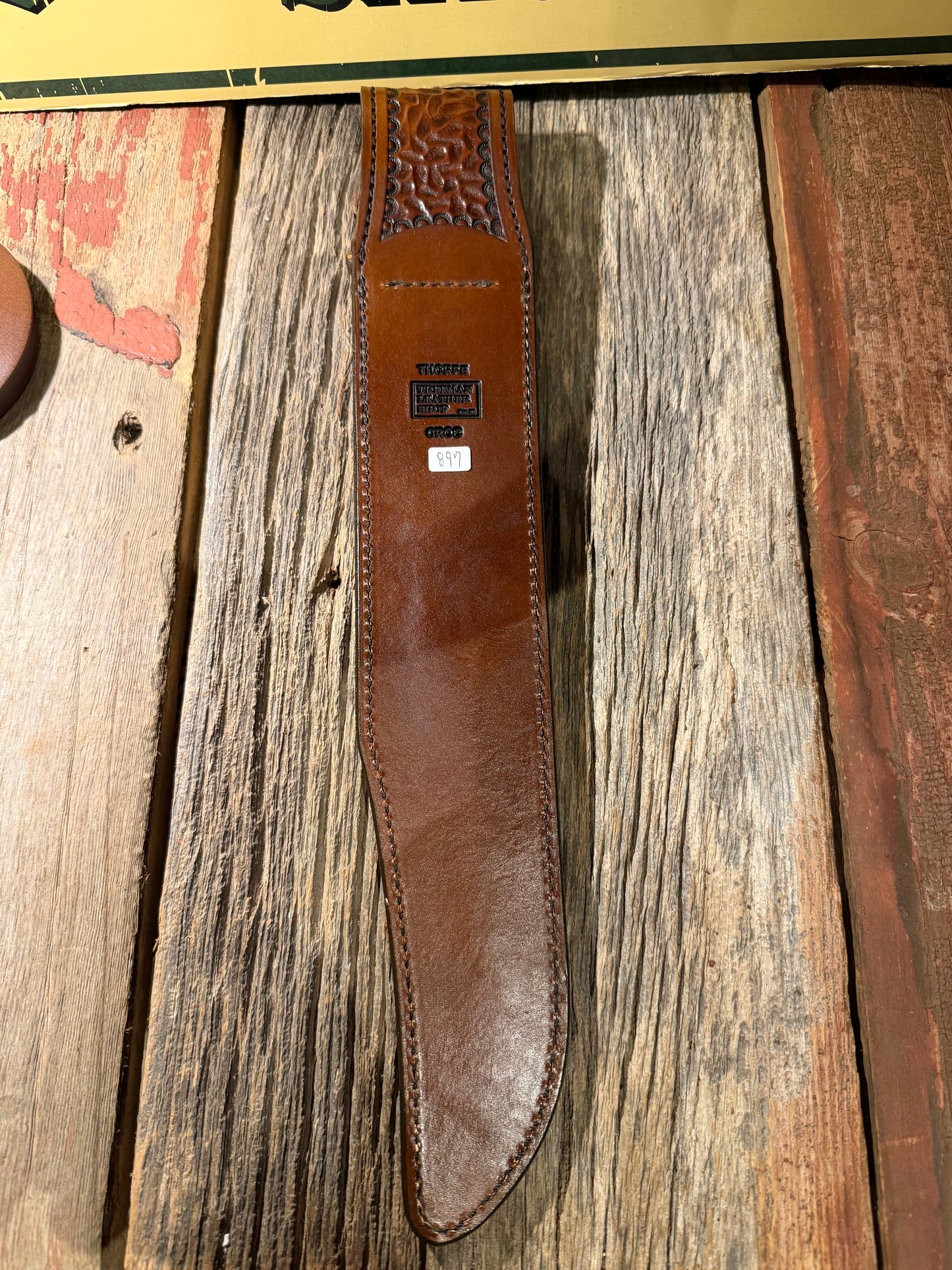 New Randall Model Confederate Sheath in Exotic Tan Crocodile from Treeman. Black canteen Snap, Beautiful sheath.