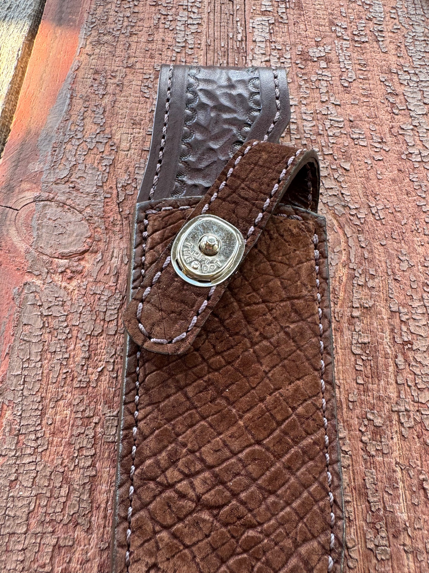Randall Model Nordic Special Sheath in Exotic Sueded Chocolate Brown Hippo by Treeman.
