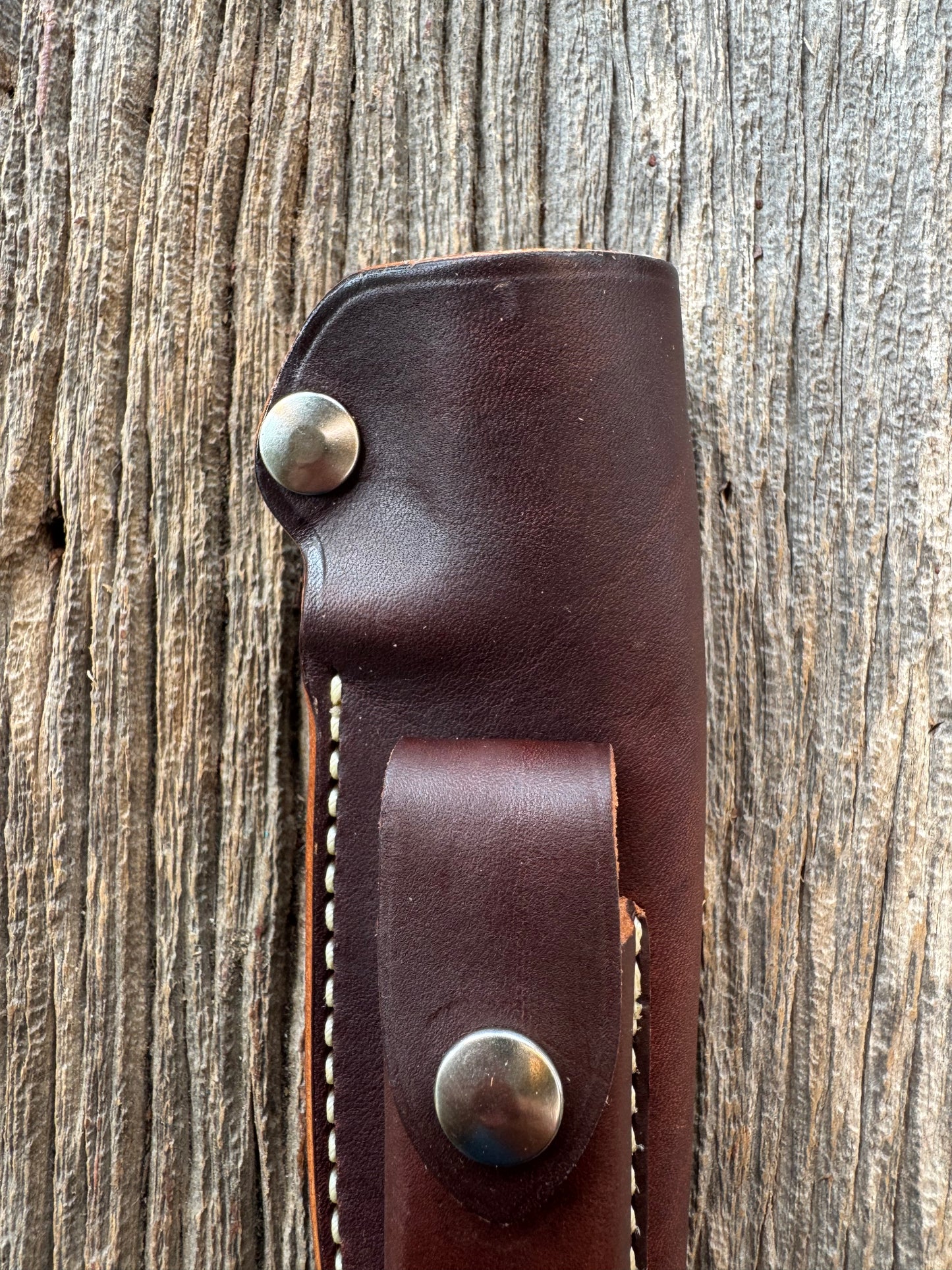 New Randall Sullivans by Gutcher Leather Knife Sheath Model 25-5 with Sharpening Stone throat style.