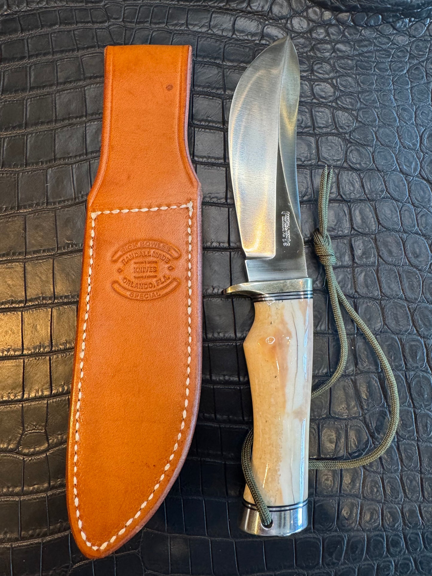 Randall Model RBS Bowles Dealer Special in a gorgeous piece of Creamy Fossil Walrus Ivory. Nickel Silver Hilt and butt cap. #118