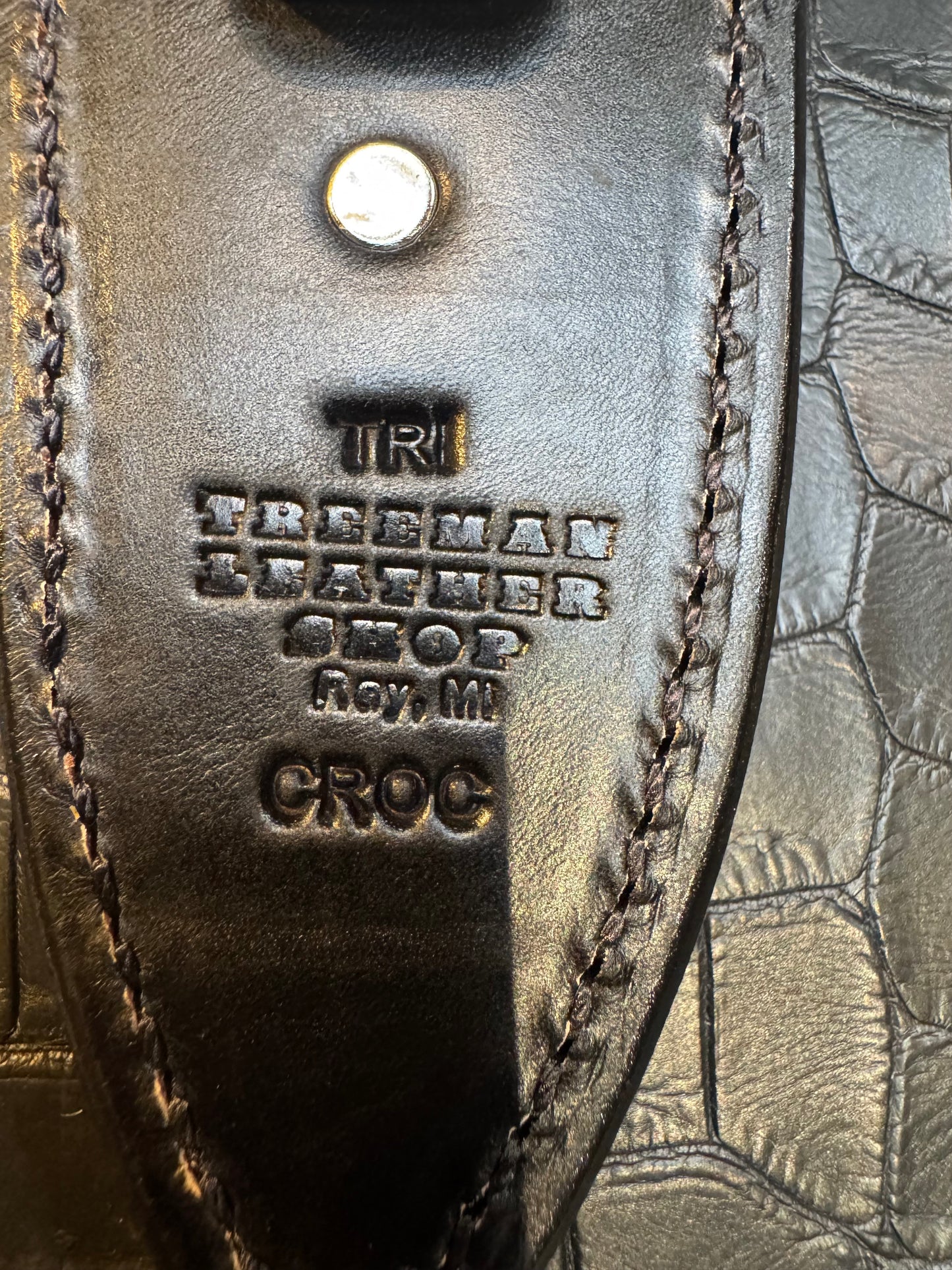 Randall Model Tri Athlete Sheath with Scales Added in Exotic Black Hornback Crocodile by Treeman. (Sheath only)