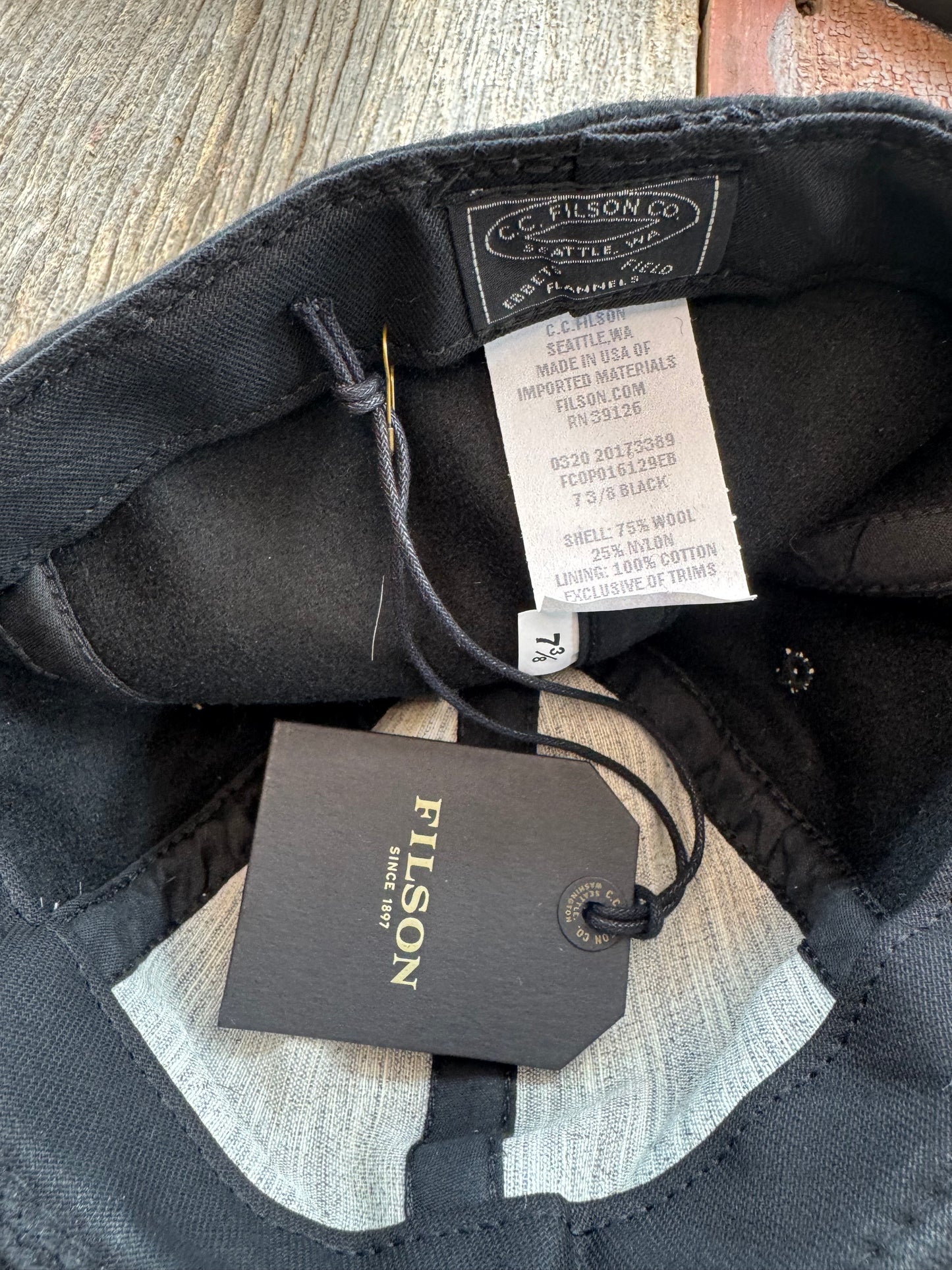 NWT Filson Jackson Fitted Cap Black with Yellow F Size 7 3/8 USA 20173389