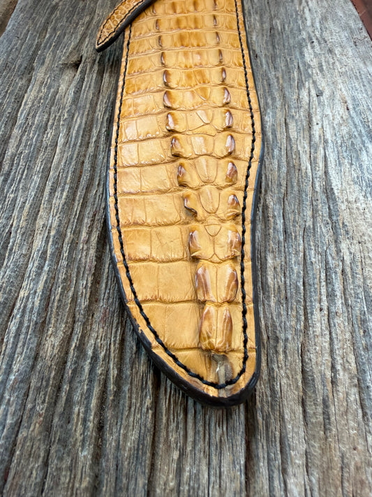 Randall Model 12-9 Sheath in Exotic light tan Crocodile tail Custom Made at Sullivan’s by Gutcher.