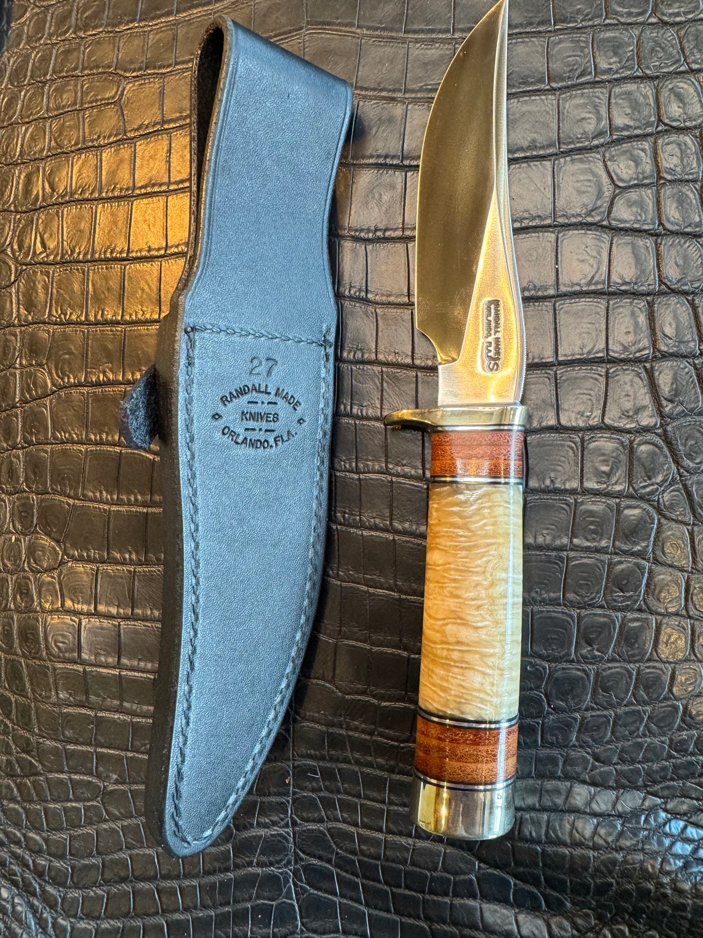 Randall Model 27 Musk Ox and stacked Leather Stainless Steel NSH