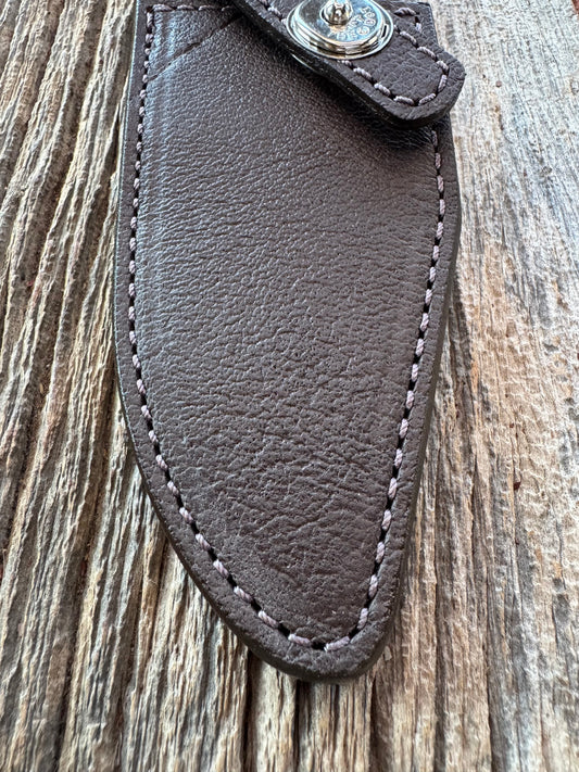 Randall Model 19-5 Exotic Cape Buffalo Sheath in dark brown leather from Treeman.