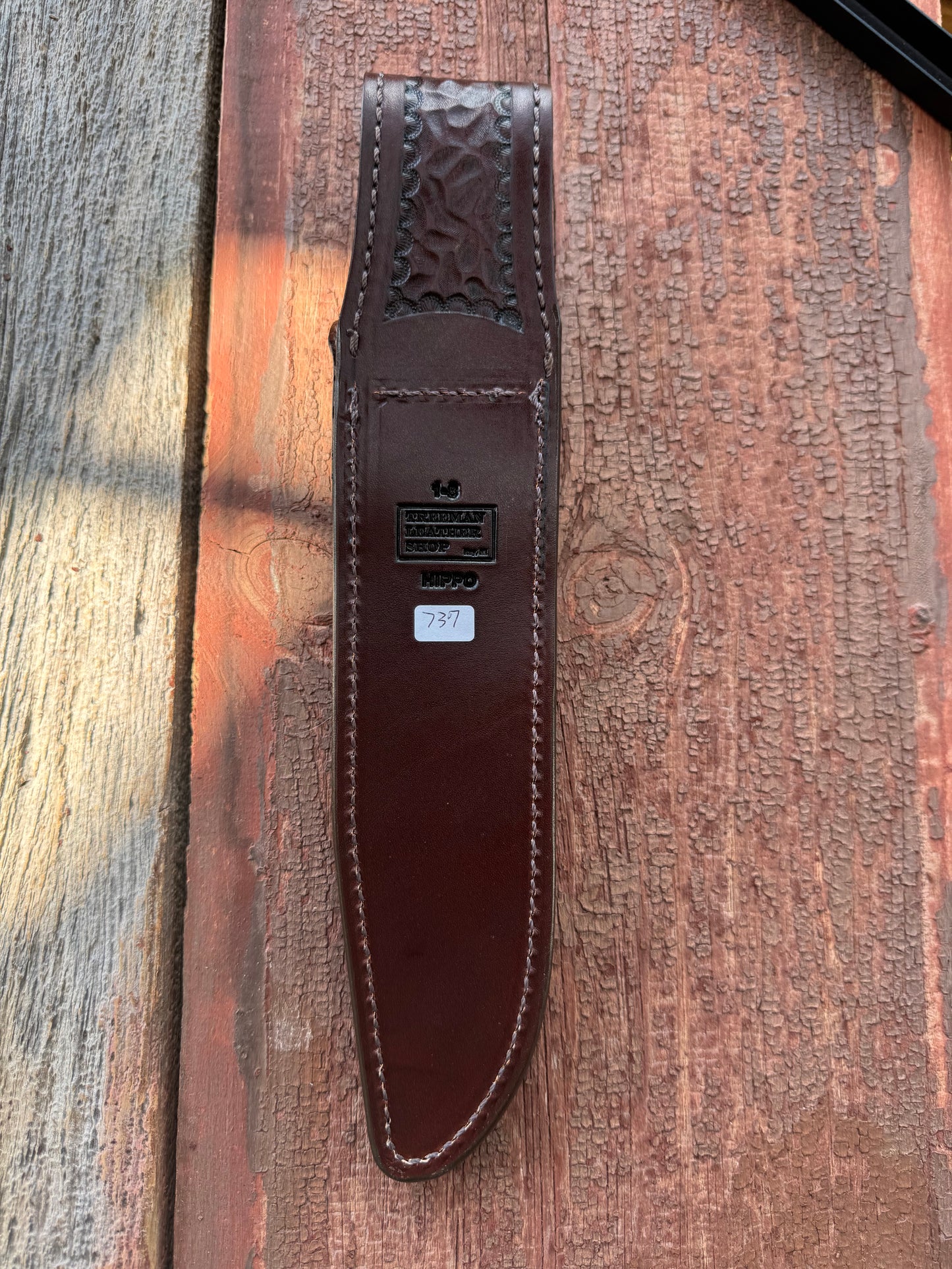 Randall Model 1-8 Sheath in Exotic Sueded Chocolate Brown Hippo by Treeman.