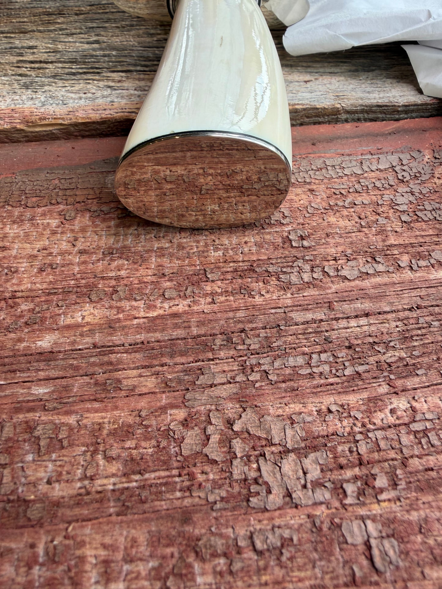 New in paper fresh from the Shop. Randall Knife Model 12-8 Big Bear. Gorgeous piece of creamy Fossil Walrus Ivory. Nickel silver hilt and plate end, Carbon steel.