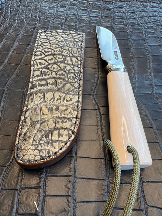 Randall Cattleman Model Sheath in Exotic Black and Grey Sueded Crocodile Skin from Treeman. Sheath only