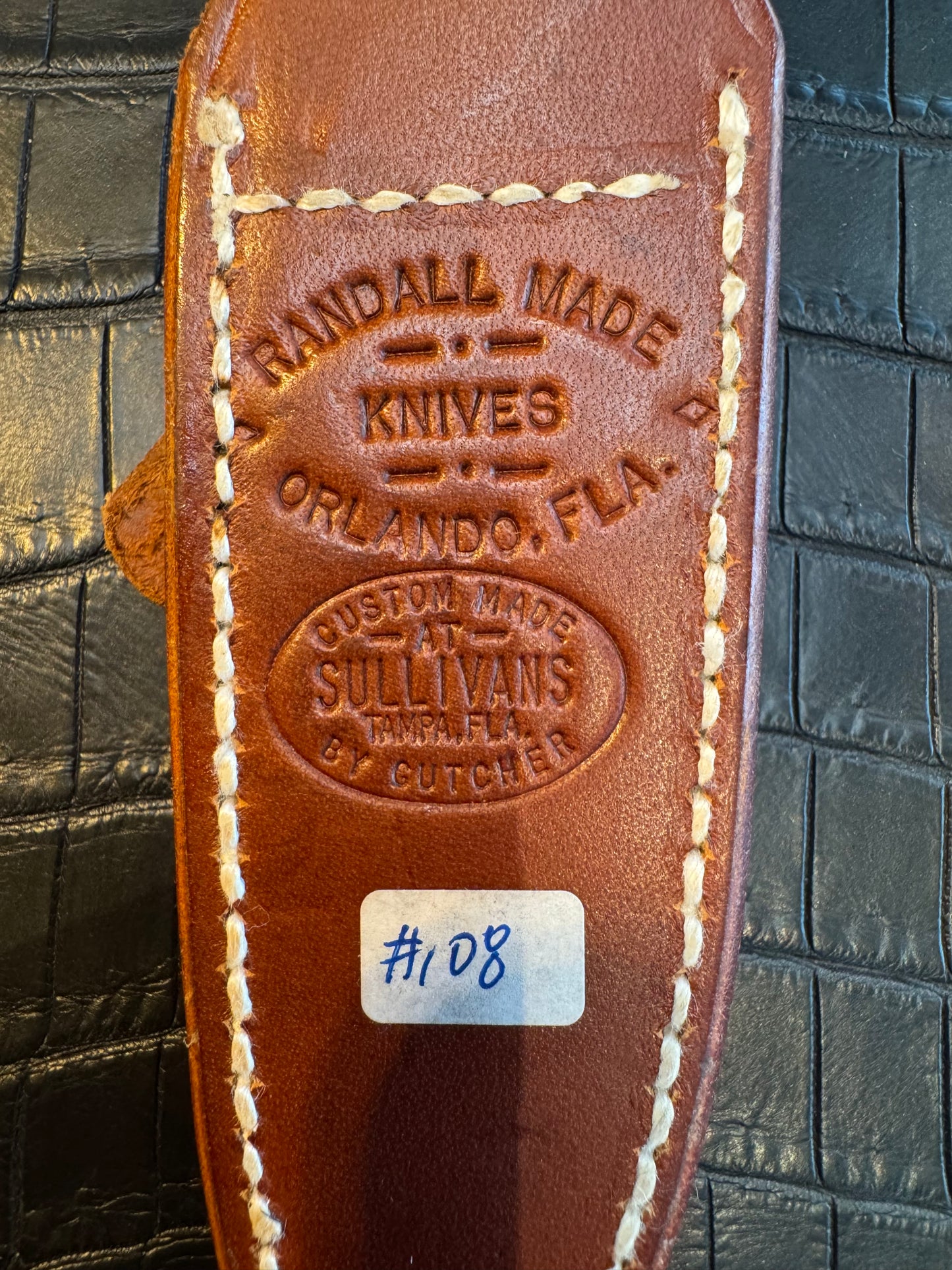 Randall Model 2-4 Sheath in Tan Leather made at Sullivans by Gutcher in Tampa Florida. Official sheath maker for Randall Knives.