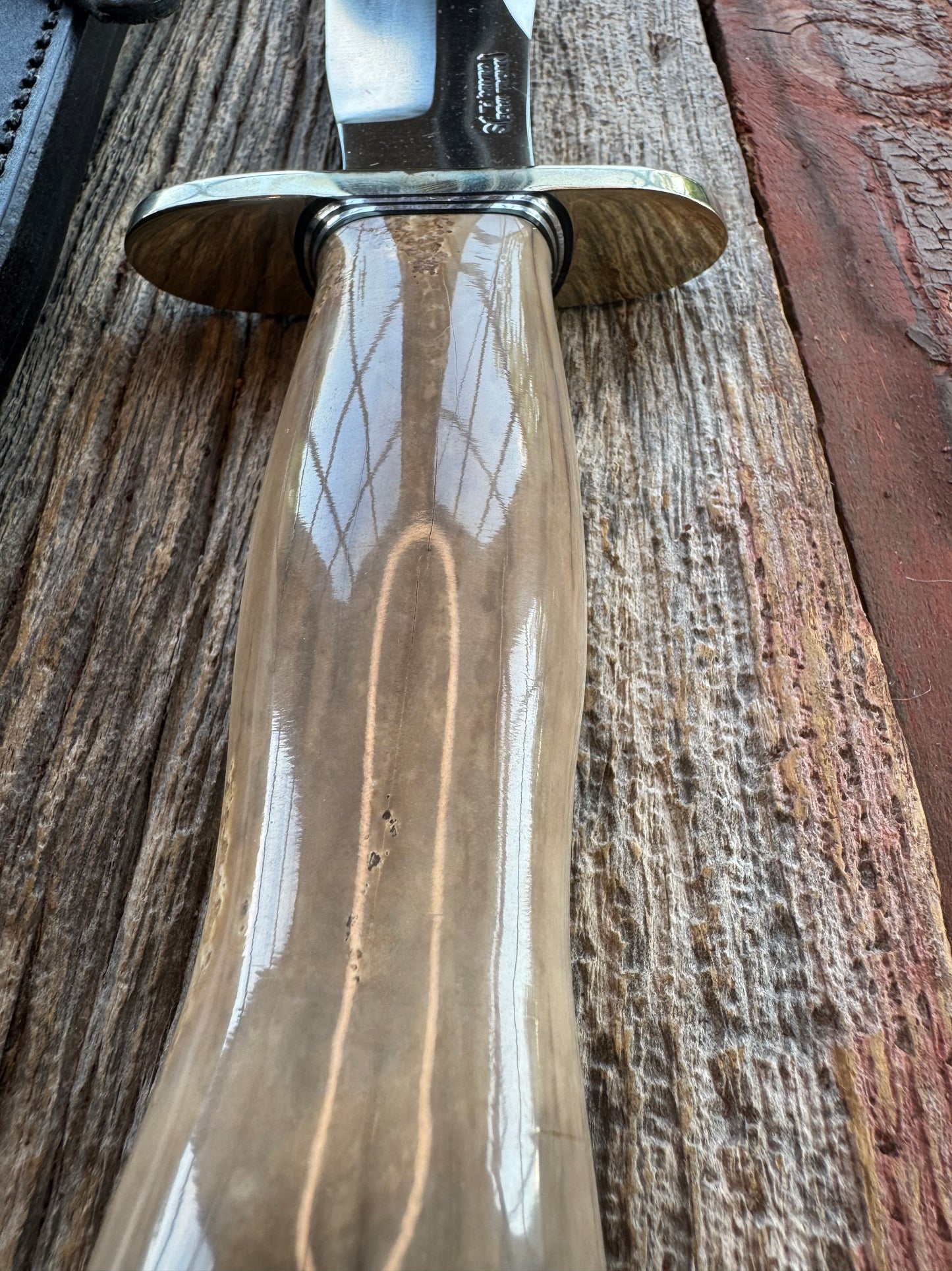 Nice Randall Knife Model 12-8 Big Bear. Gorgeous piece of creamy Fossil Walrus Ivory. ( Creams, greens) Nickel silver hilt and natural end, Stainless steel.