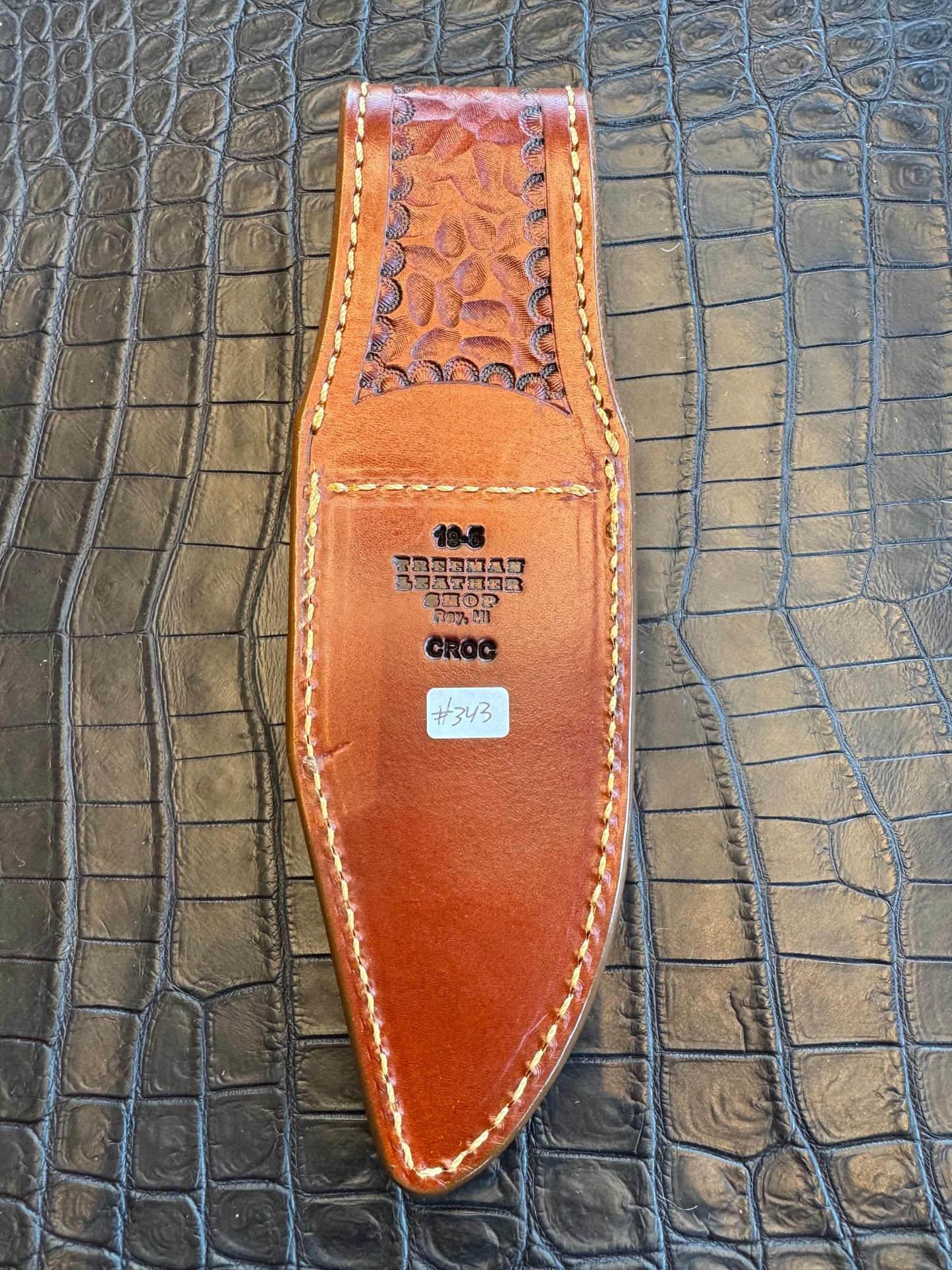 Randall Model 19-5 Exotic Rum Tan Crocodile Tail Sheath from Treeman.