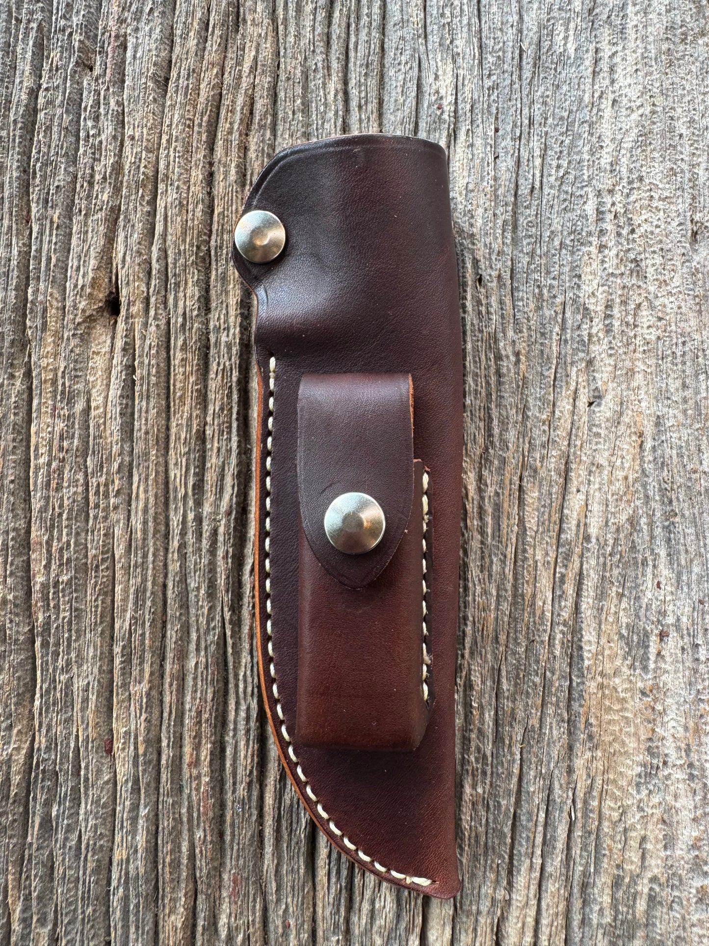 New Randall Sullivans by Gutcher Leather Knife Sheath Model 25-5 with Sharpening Stone throat style.
