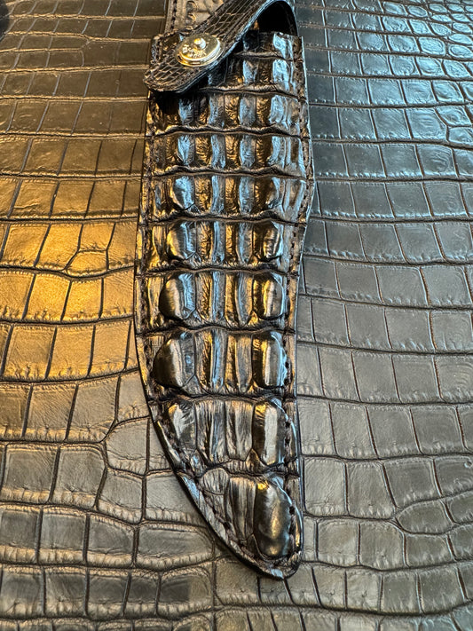 Randall Model 12-8 “Big Bear” Exotic Sheath in Black Hornback Crocodile (Tail) by Treeman.