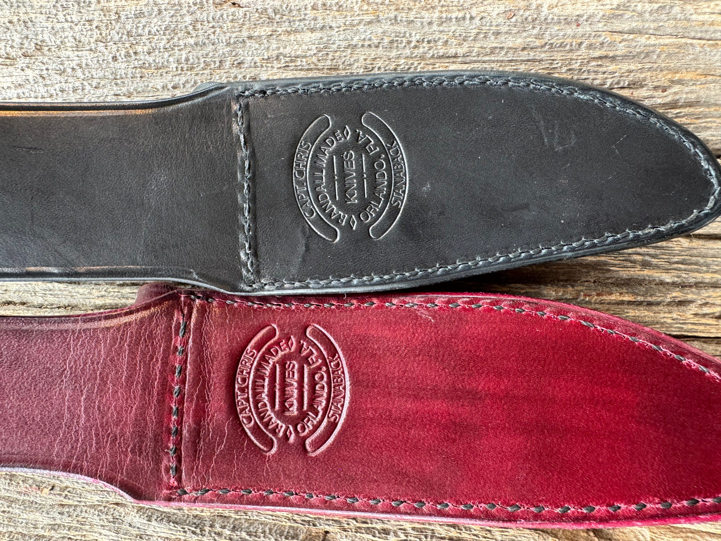 A pair of Randall Stanaback Specials in Bone Linen Micarta. A large and the small Stanaback with a 4 and a 4 1/2” Stainless steel Blade, Nickel Silver Single Hilt with Aluminum & Black Spacers. Nickel silver butt caps and a Lanyard. Special Edition