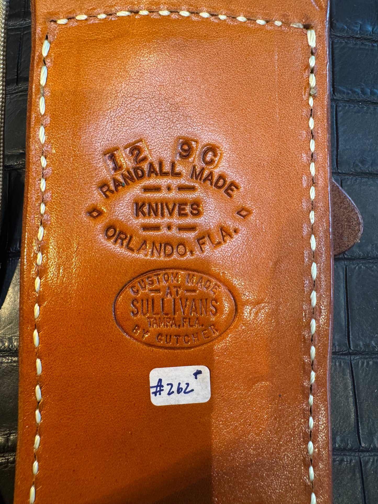 Randall Model 12-9C Sheath in a highly detailed Tooled Leather Custom Made at Sullivan’s by Gutcher.
