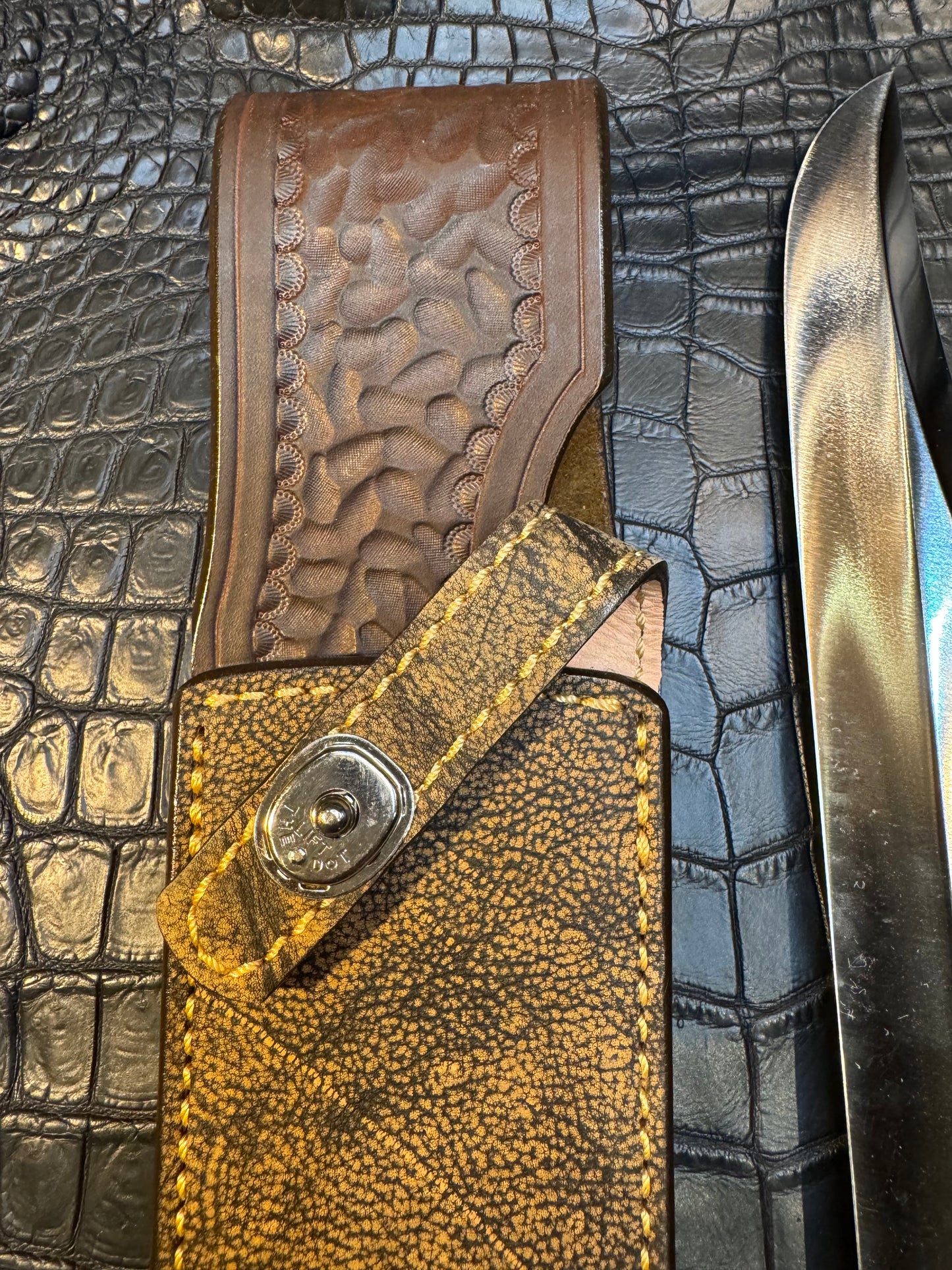 Randall Model Confederate Sheath in Exotic Giraffe hide from Treeman. Sheath only.