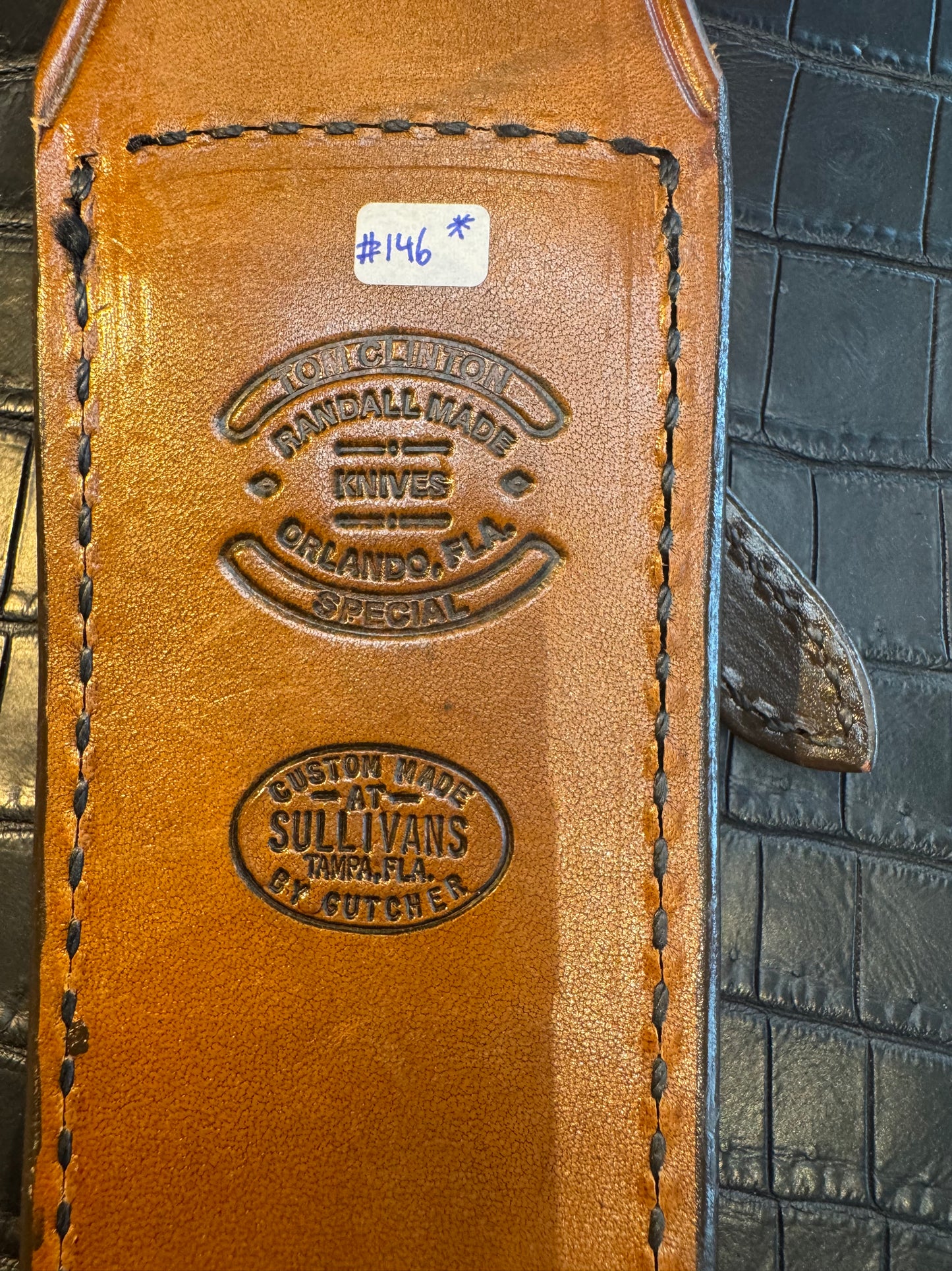 Randall Model Clinton Special Sheath in Exotic Brown Crocodile Custom Made at Sullivan’s by Gutcher.