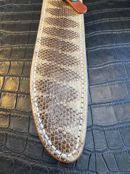 Randall Model 1-7 or 2-7 Exotic Snake skin in a low rise or high boy Sheath from Sullivans by Gutcher.