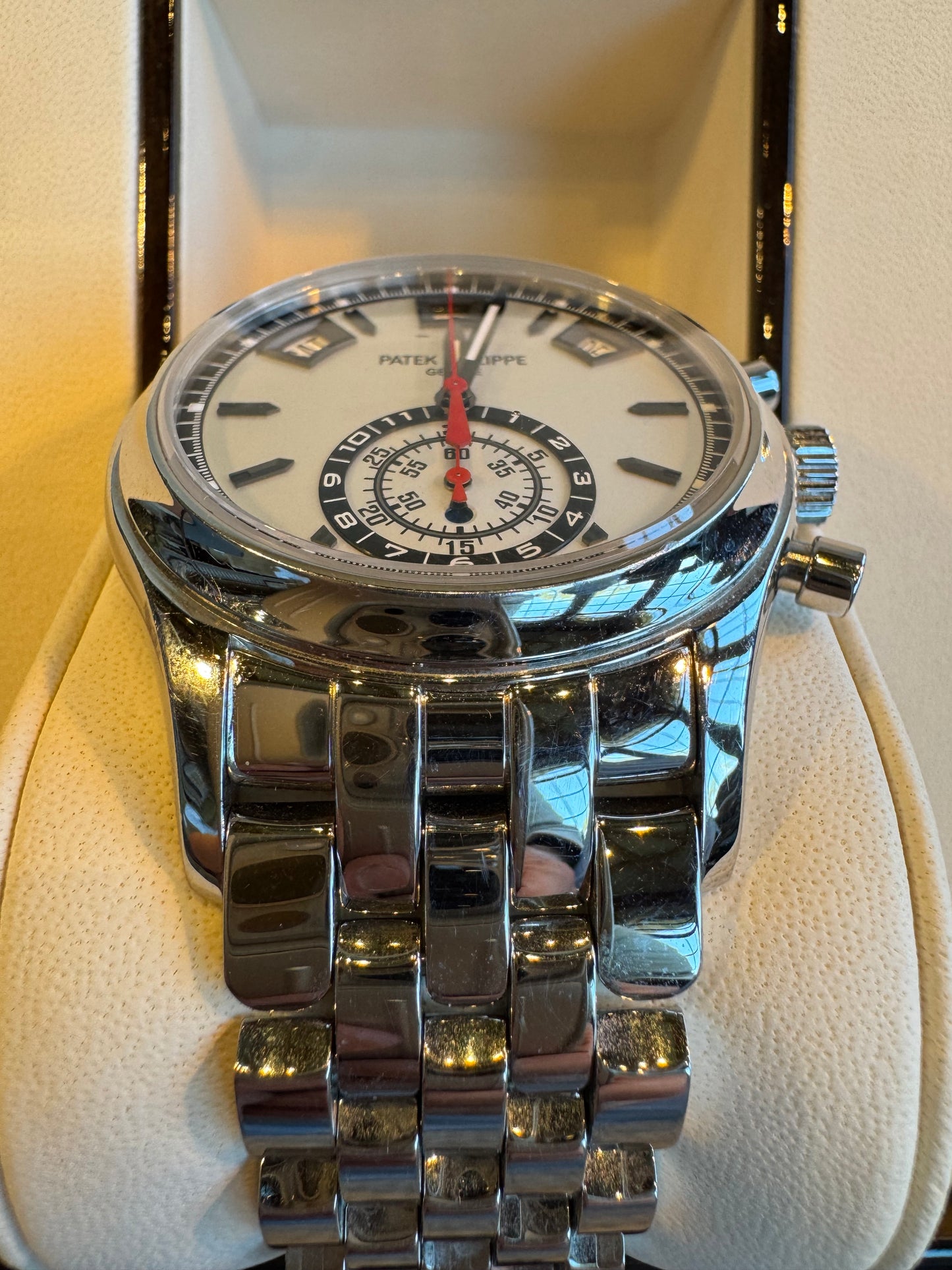 Patek Philippe Annual Calendar Chronograph. Model 5960/1A-001 White Dial and Stainless Steel.