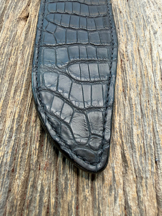 New Randall Model 12-9 Sheath in Exotic Black Matte Crocodile from Treeman with the newest Black Canteen snap. Killer sheath.