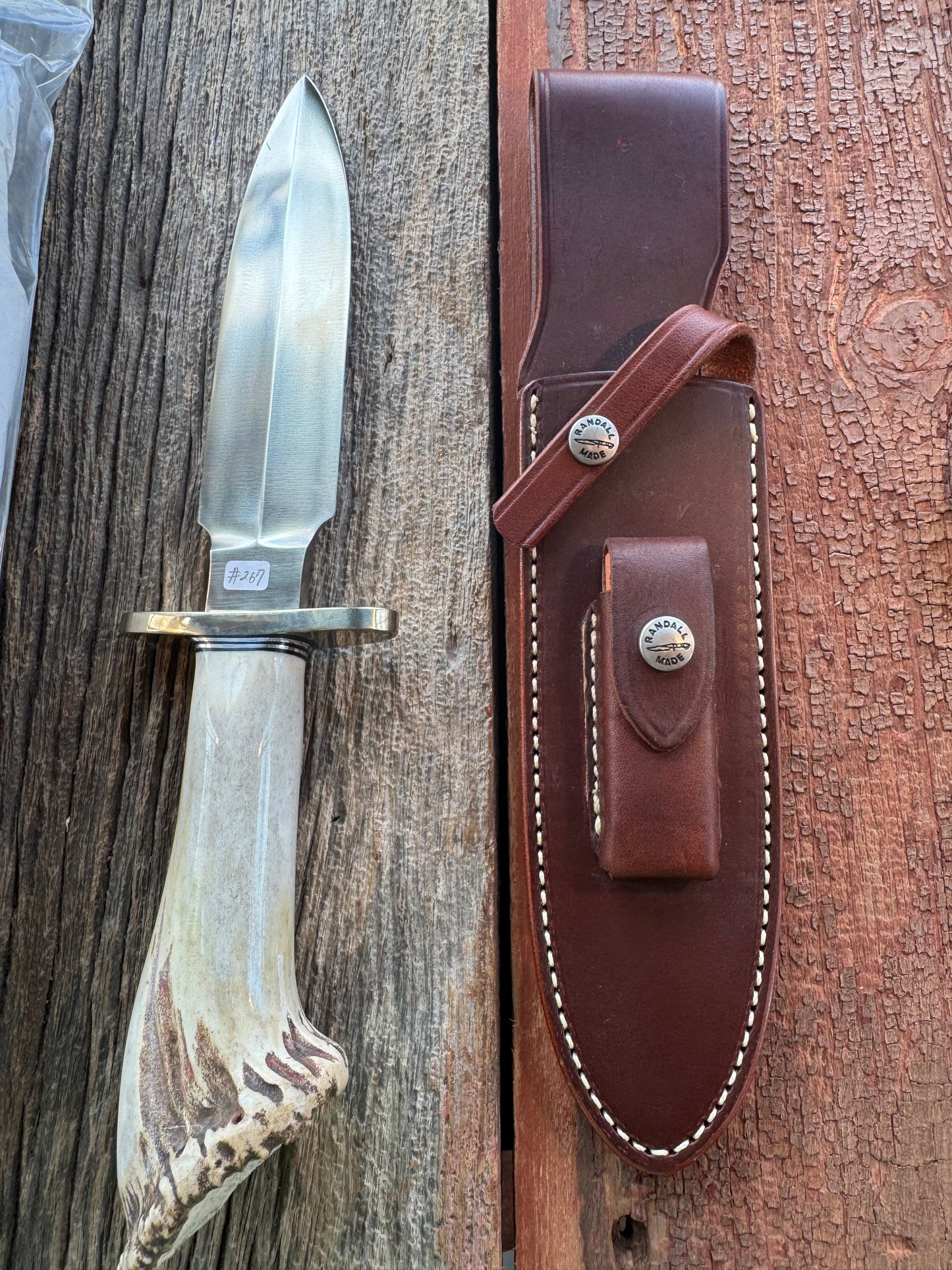 Randall Model Clinton Special in a gorgeous piece of Polished Crown Stag. Nickel Silver Hilt and a natural exposed end. Stainless,