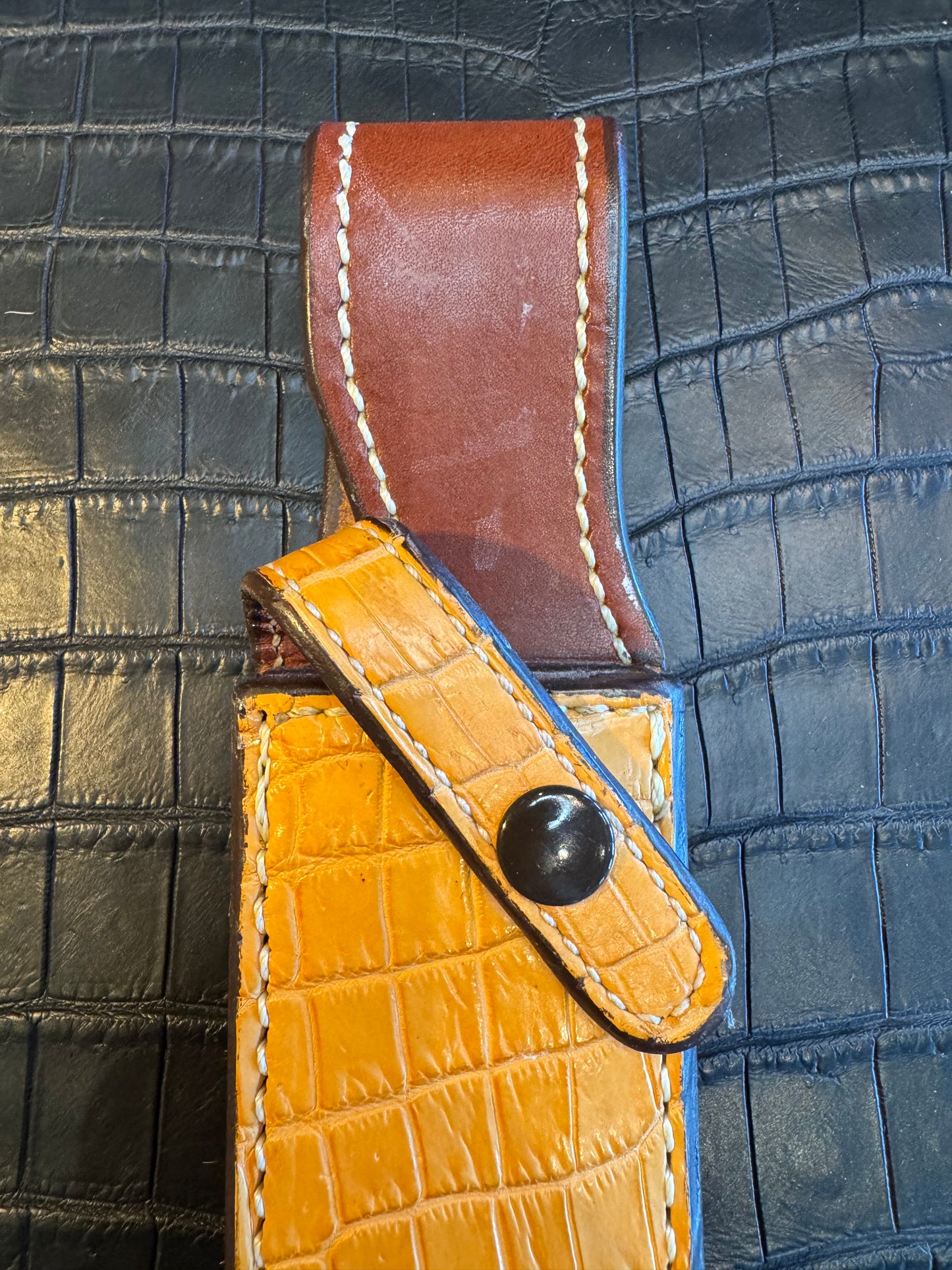 Randall Model 1-7 Exotic Yellow Crocodile Sheath from Sullivans by Gutcher.