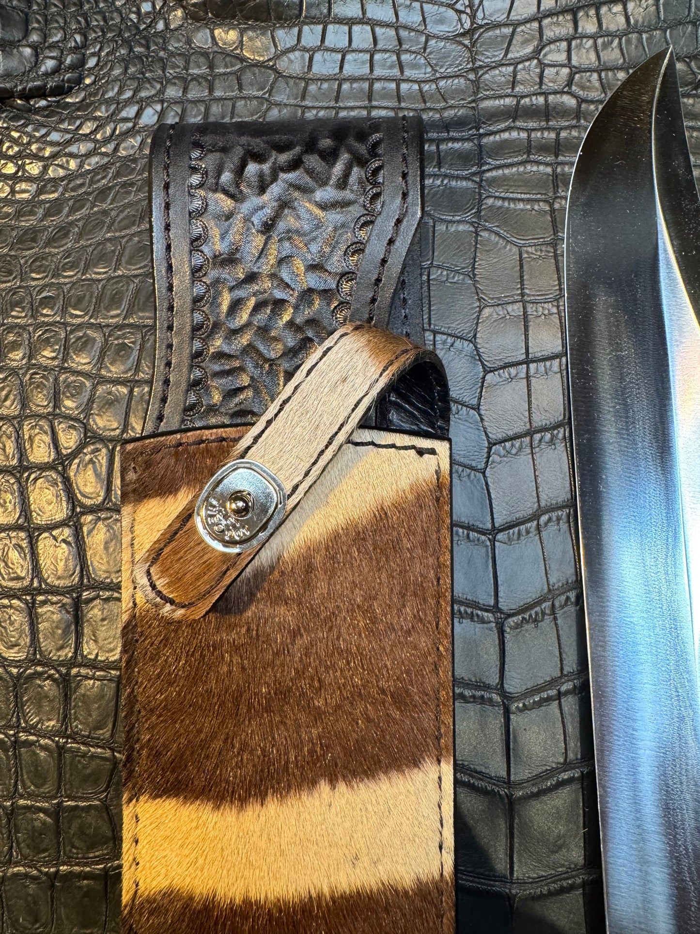 Randall Model Smithsonian “Smitty”Sheath in Exotic Zebra Hide from Treeman. Sheath only