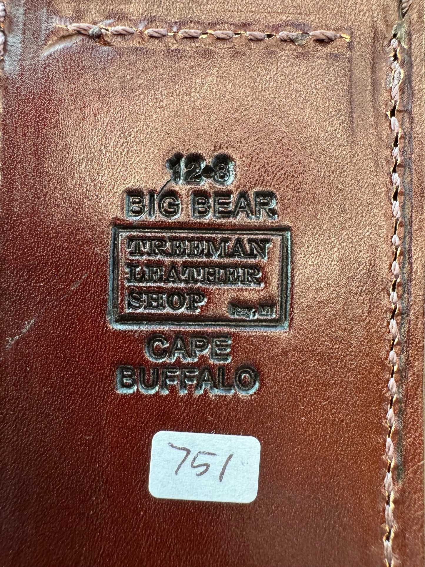 Randall Model 12-8 Big Bear Sheath in Exotic Cape Buffalo in Dark Brown Leather from Treeman.