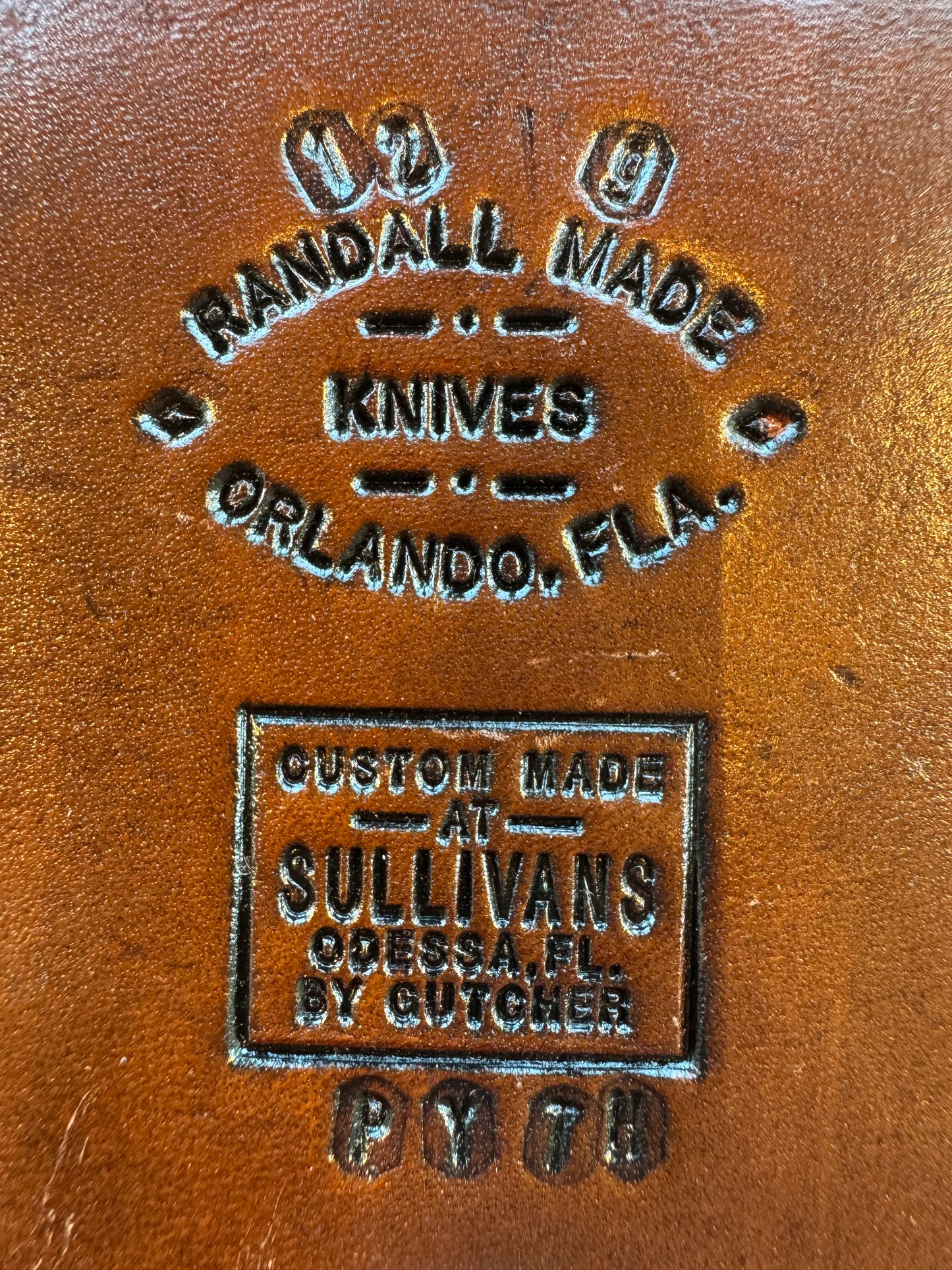New Randall Model 12-9 Bowie in Exotic Brown Scale Python inlay (very rare) Custom Made at Sullivan’s by Gutcher.