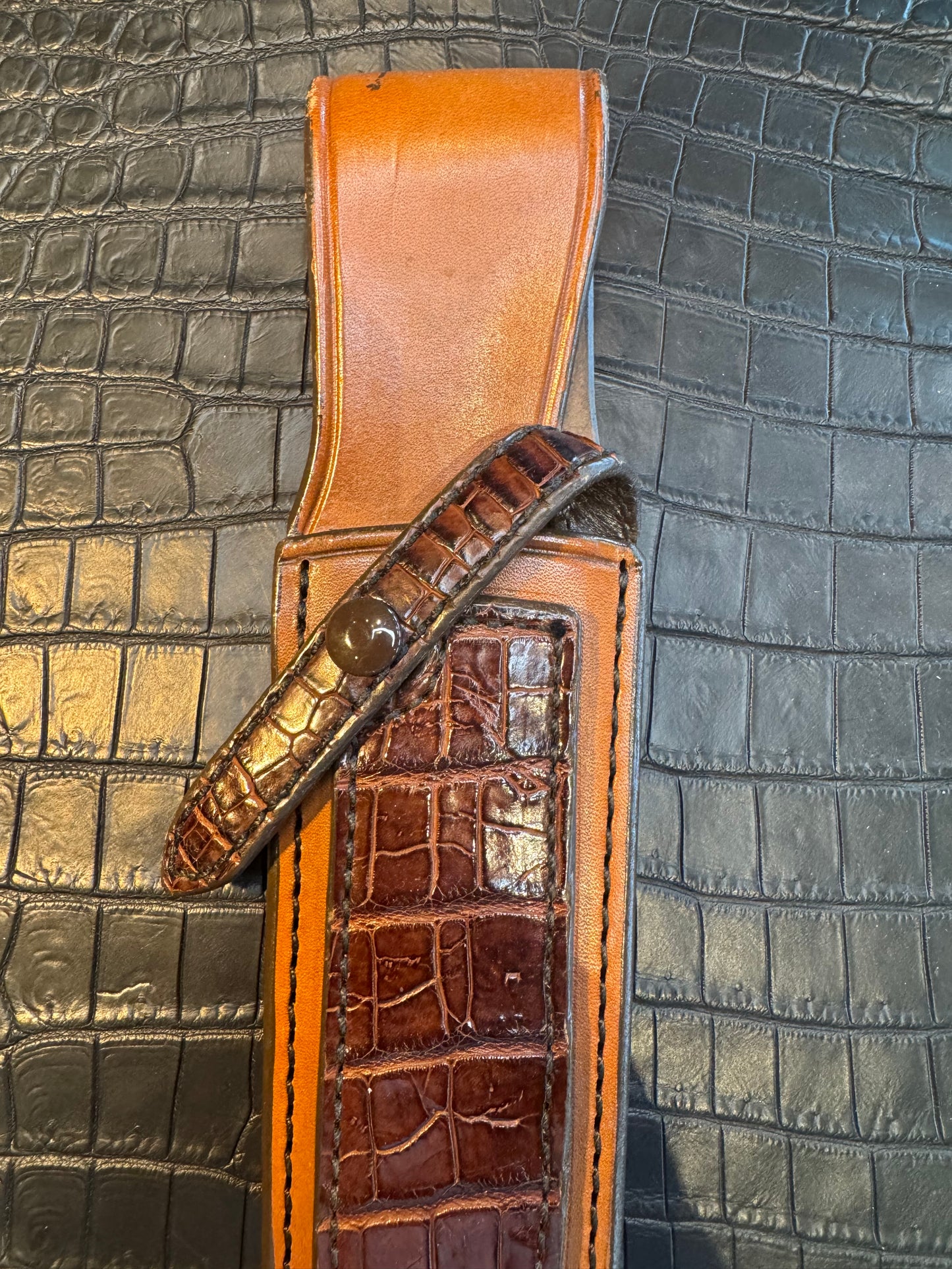 Randall Model Clinton Special Sheath in Exotic Brown Crocodile Custom Made at Sullivan’s by Gutcher.