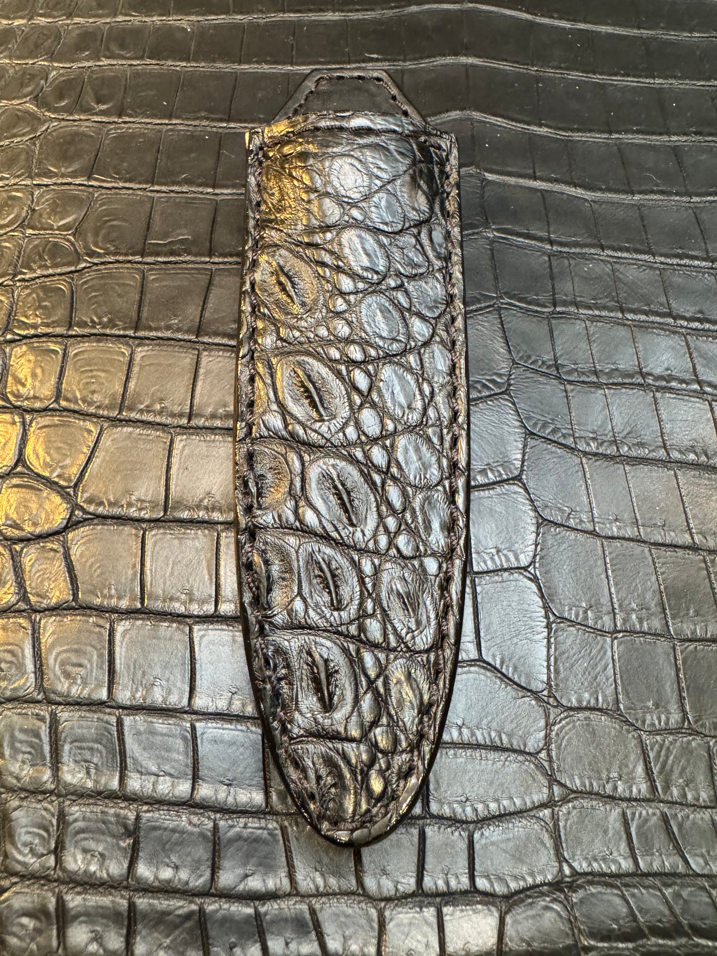 Randall Model 24 “Guardian” Sheath in Exotic Black Crocodile by Treeman. (Sheath only)