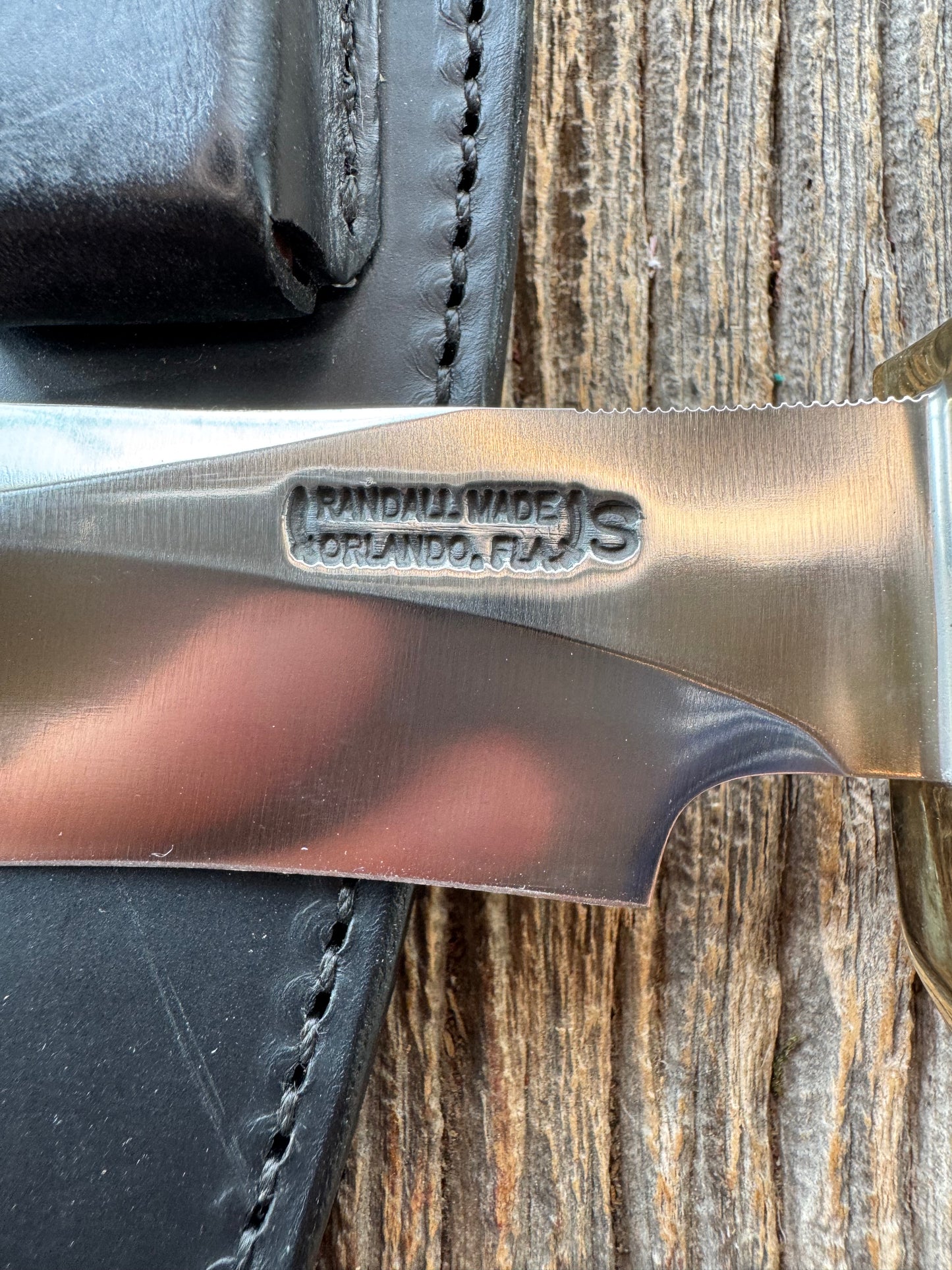 Rare Randall Model Small Sasquatch in Beautiful Spiraled Narwal, Nickel Silver hilt and aluminum crows beak butt. Stainless steel, Stunning and rare.