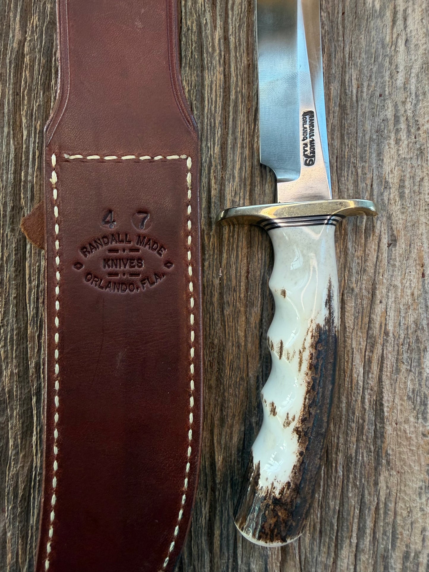 New Randall Knife Model 4-7 in a Stag Finger groves Handle Stainless Blade, NSH